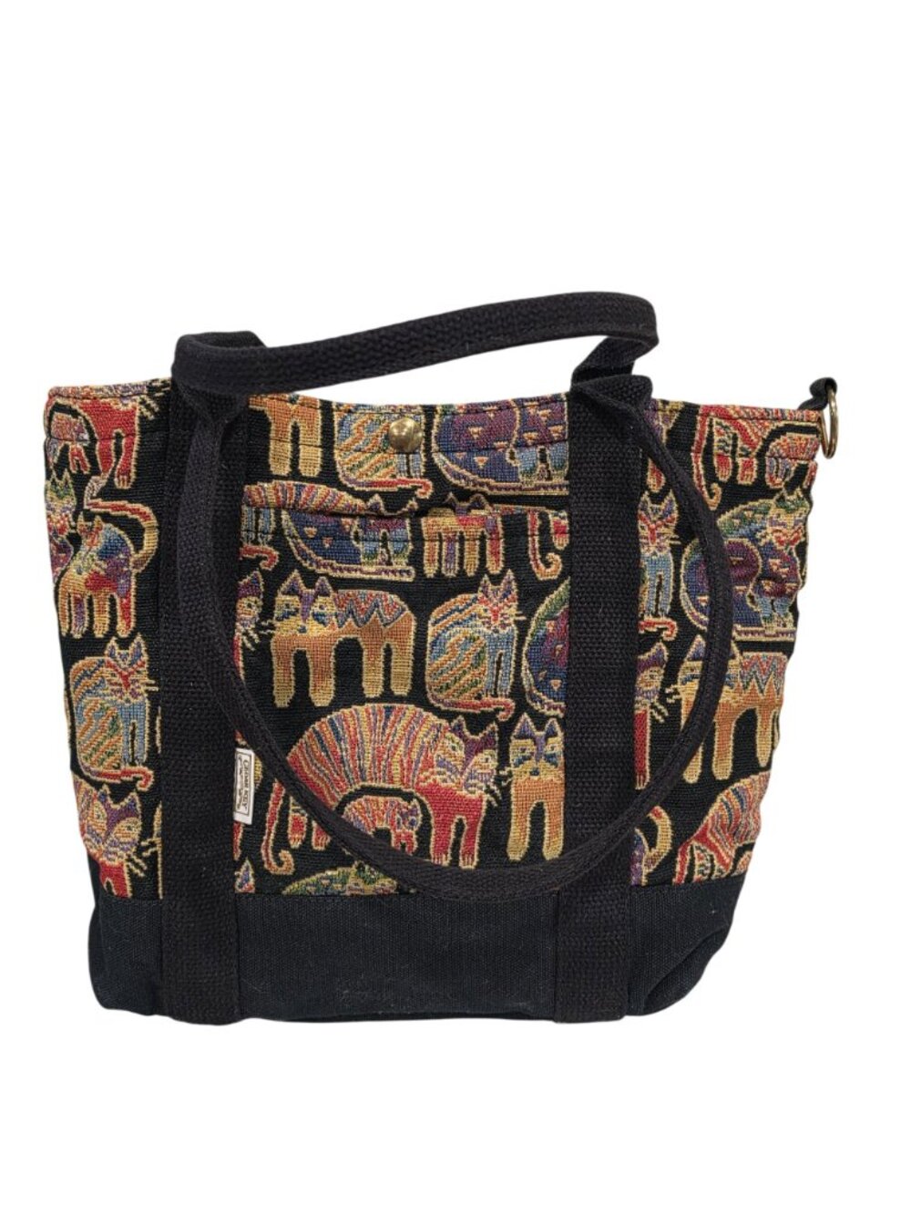 Cedar Key Cat Tapestry Canvas Tote Bag With Black Straps & Interior Pocket - Picture 10 of 10